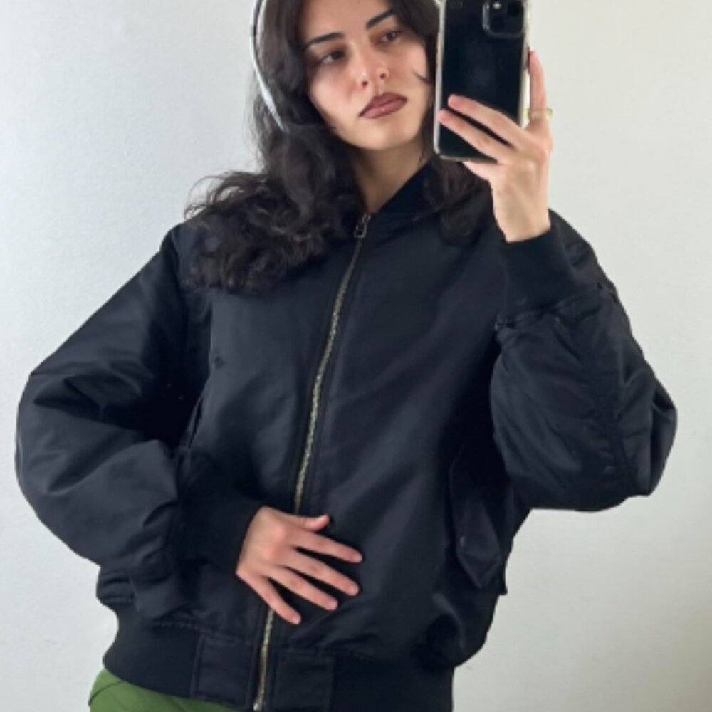 UNIQLO x Carine Roitfeld Paris Black MA-1 Bomber Jacket Womens Size Small S